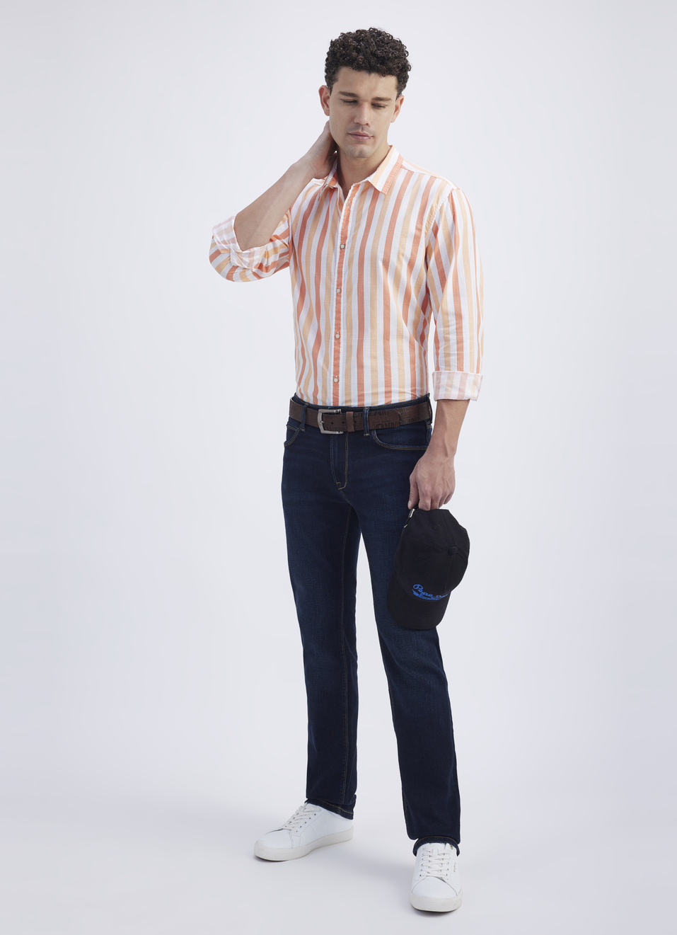 Men Peach Vertical Stripe Full Sleeve Shirt, , large image number 5