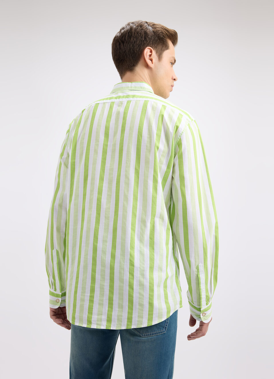 Men Green Vertical Stripe Full Sleeve Shirt, , large image number 2