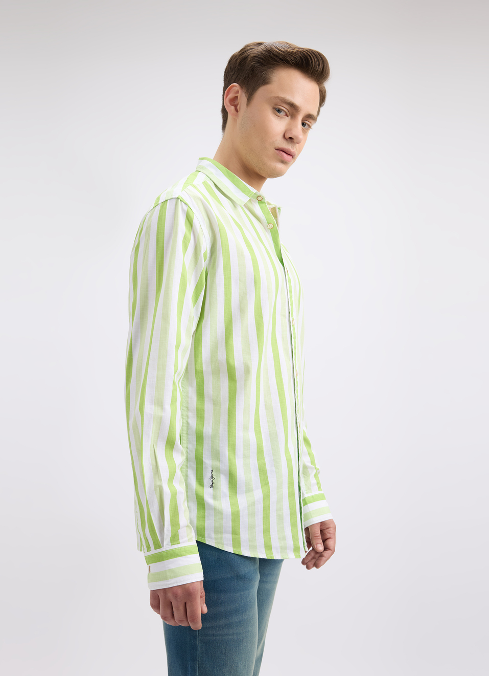 Men Green Vertical Stripe Full Sleeve Shirt, , large image number 3