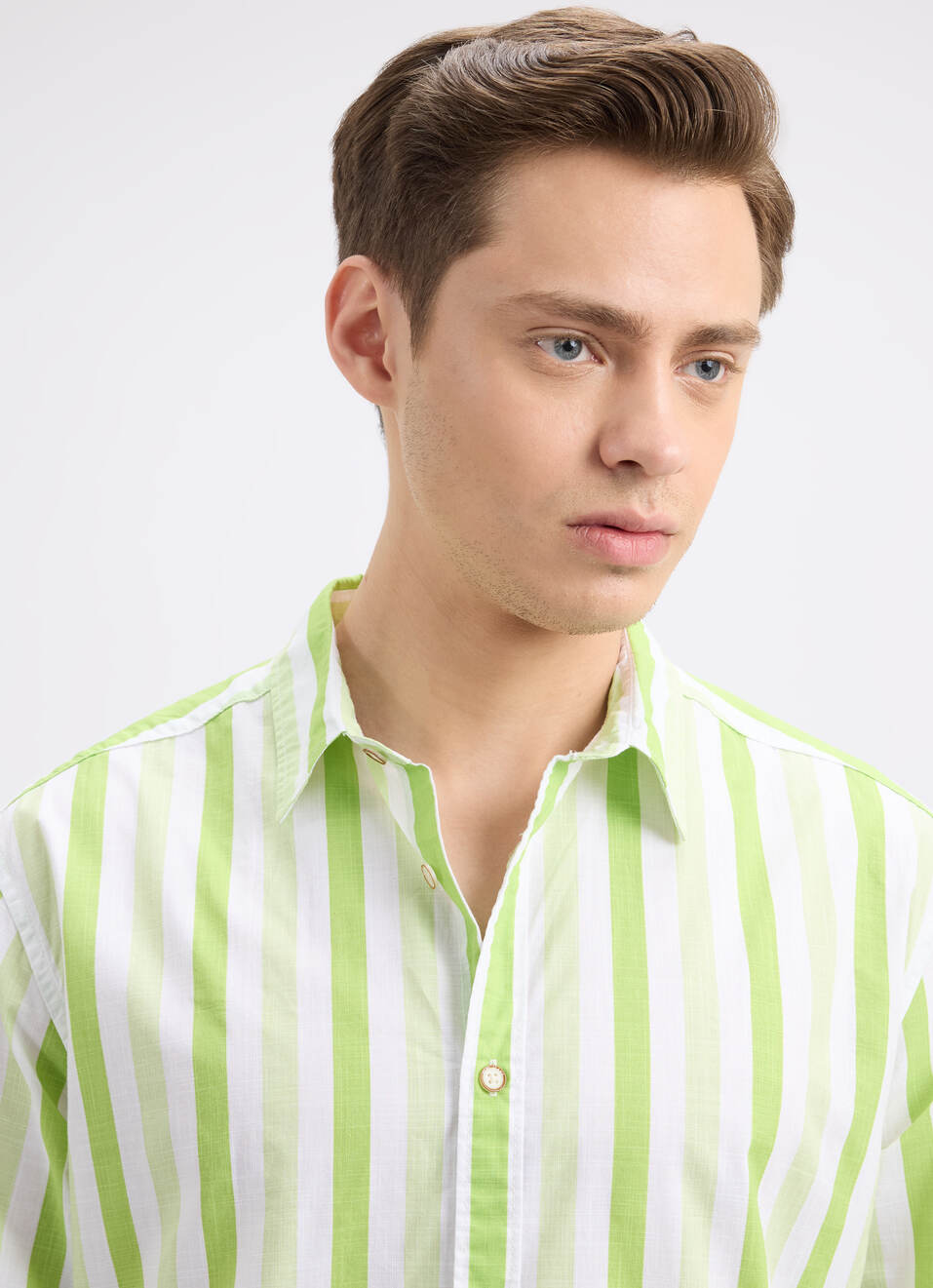Men Green Vertical Stripe Full Sleeve Shirt, , large image number 4