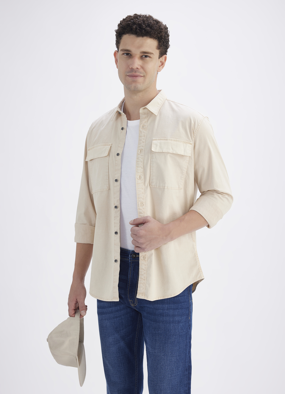 Men Blue Double Cargo Pocket Full Sleeve Shirt, , large image number 0