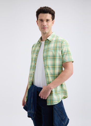Men Green Check Short Sleeve Shirt