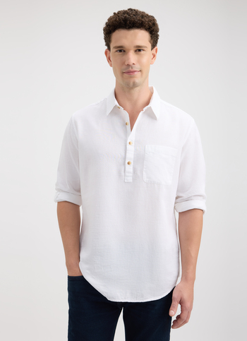 Men White Half Placket Full Sleeve Shirt