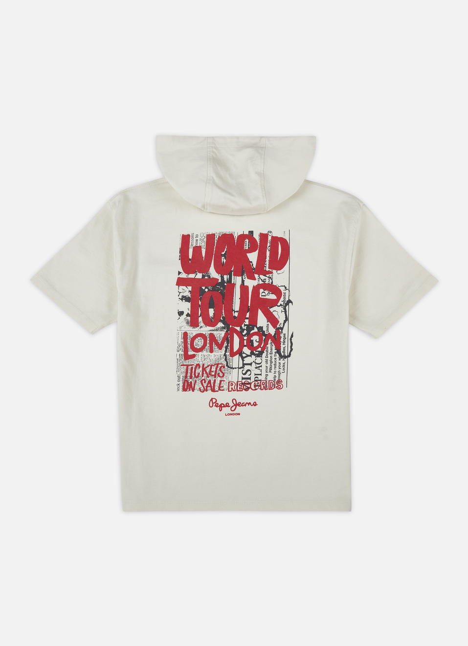 Boys Beige Back Print Short Sleeve Hooded T-shirt, , large image number 1