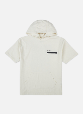 Boys Beige Back Print Short Sleeve Hooded T-shirt