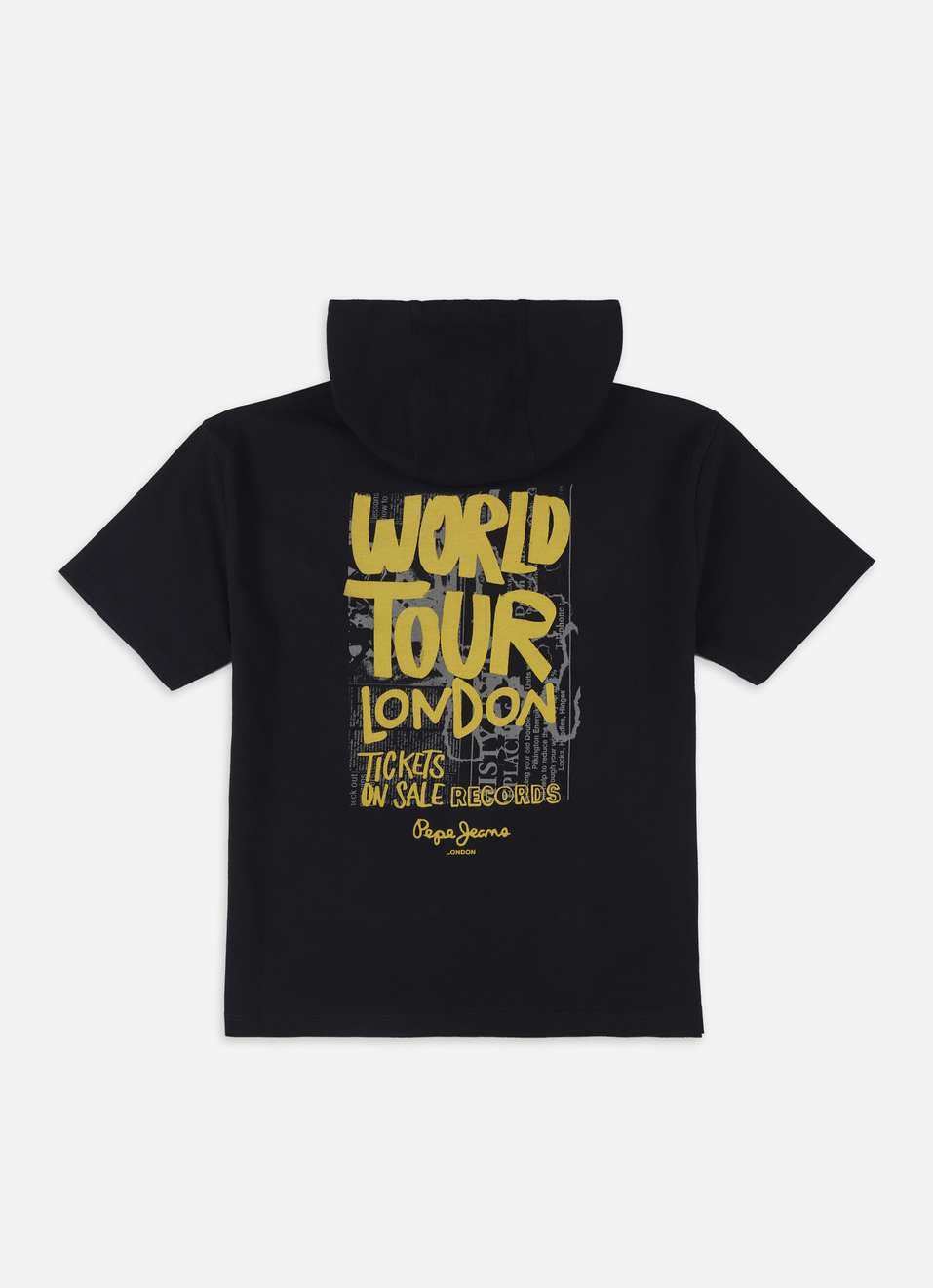 Boys Black Back Print Hooded T-shirt, , large image number 1