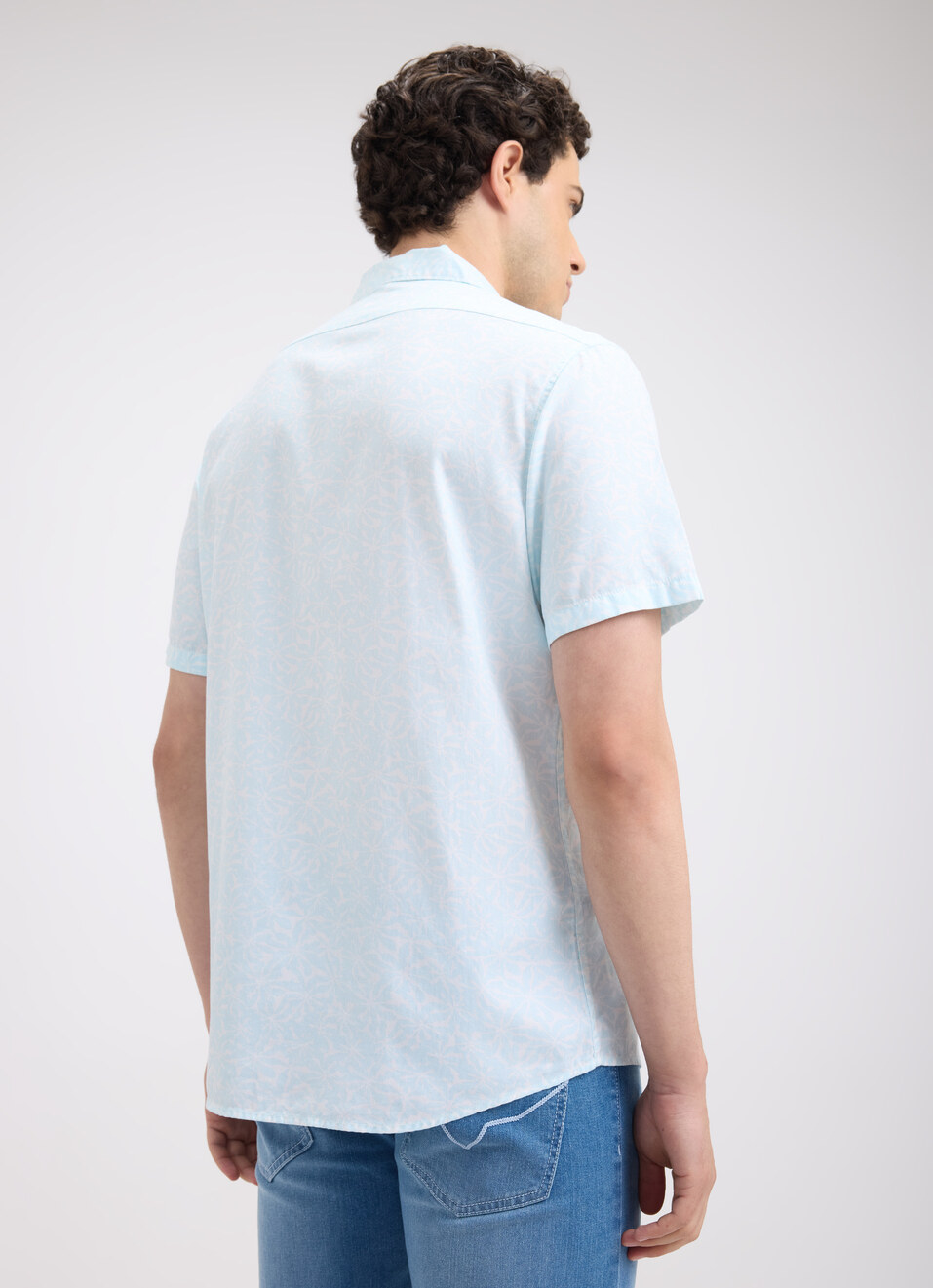 Men Blue Floral Print Short Sleeve Shirt, , large image number 2