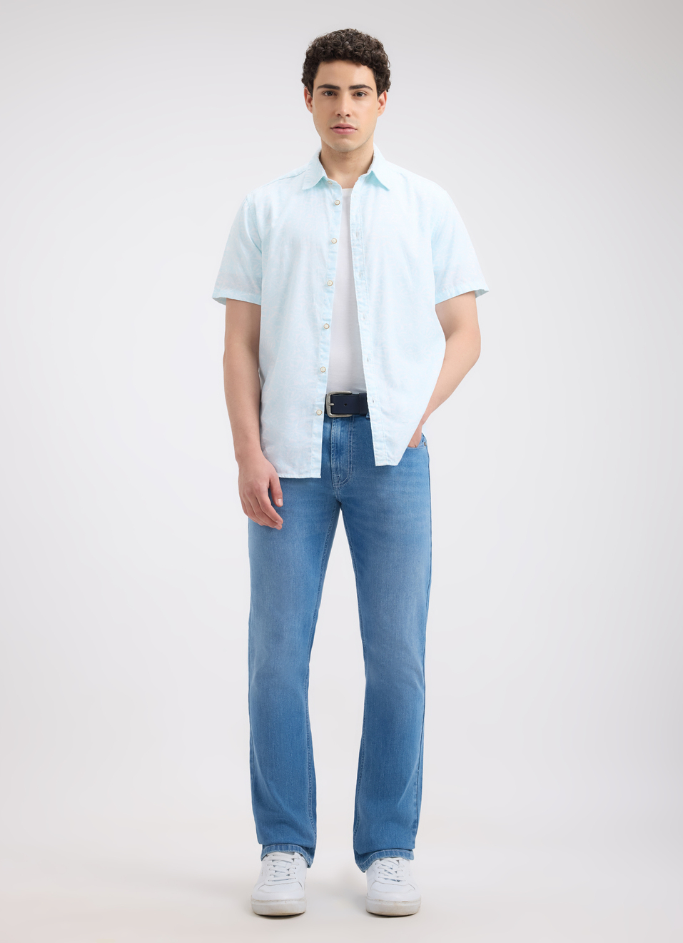 Men Blue Floral Print Short Sleeve Shirt, , large image number 5