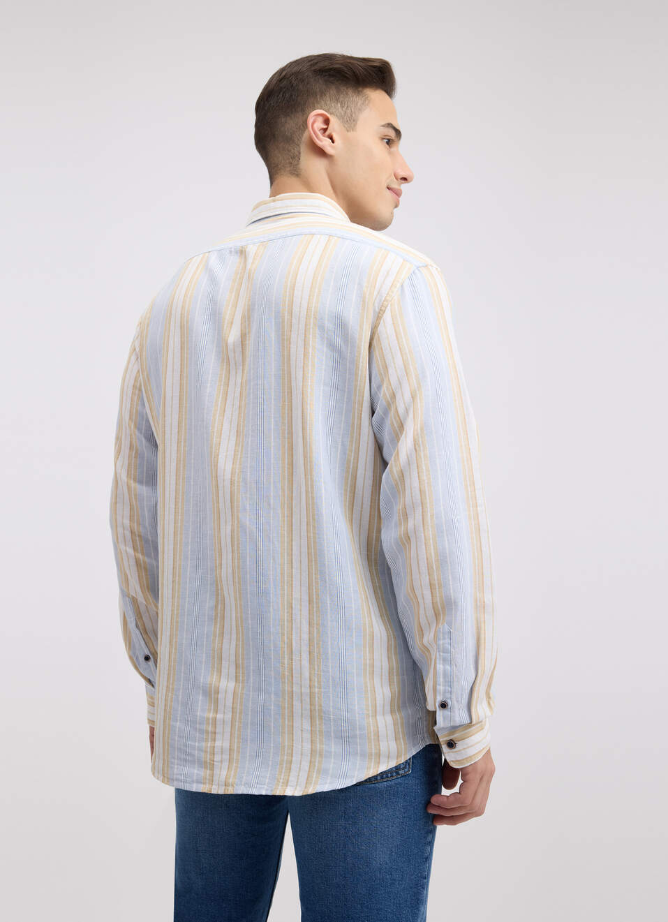 Men Blue Stripe Full Sleeve Shirt, , large image number 2
