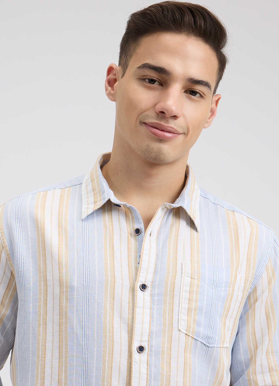 Men Blue Stripe Full Sleeve Shirt, , large image number 4