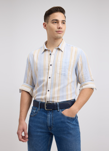Men Blue Stripe Full Sleeve Shirt