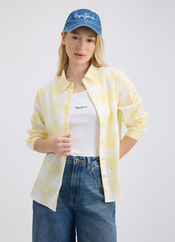 Women Yellow Check Full Sleeve Oversized Shirt