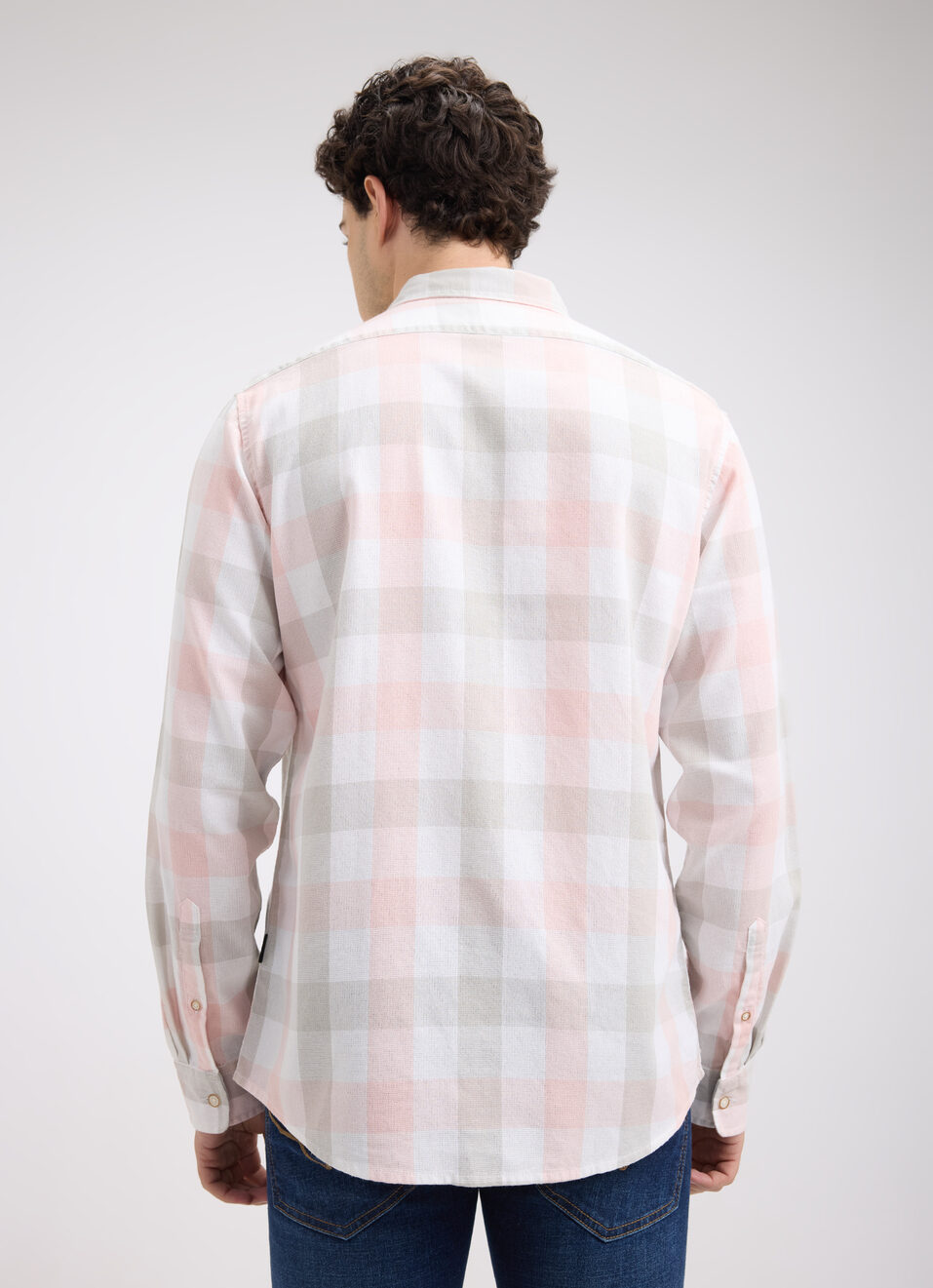 Men Peach Check Full Sleeve Shirt, , large image number 2