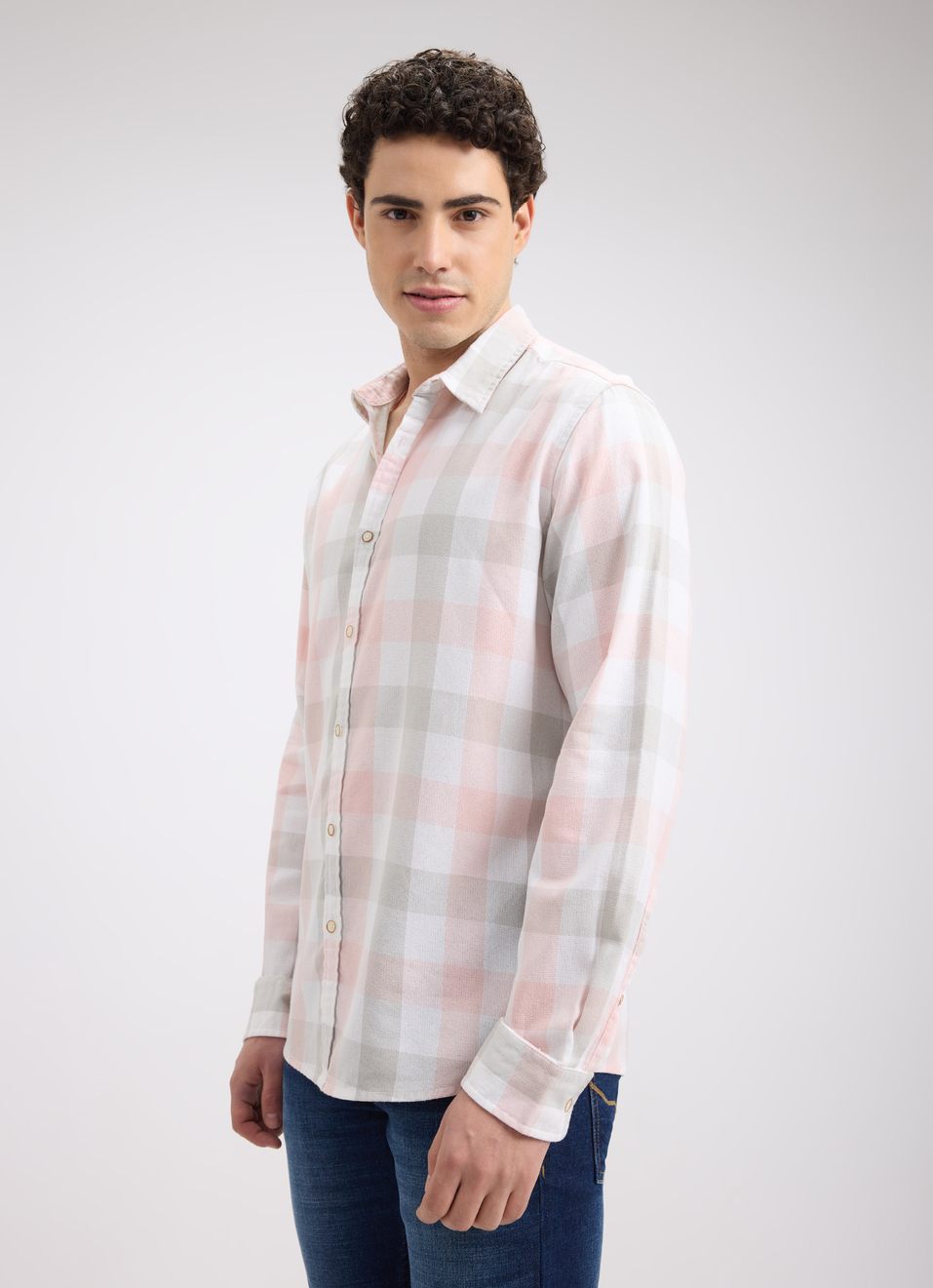 Men Peach Check Full Sleeve Shirt, , large image number 3