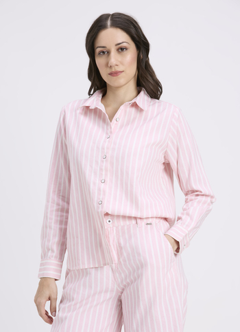 Women Pink Vertical Stripe Full Sleeve Shirt