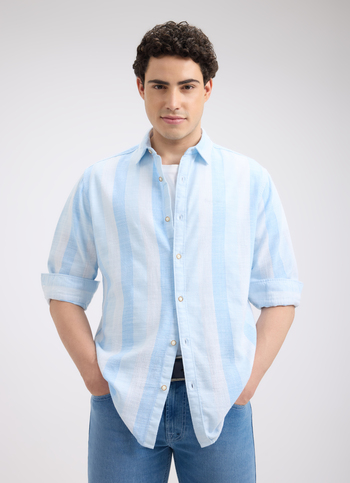 Men Blue Stripe Full Sleeve Shirt