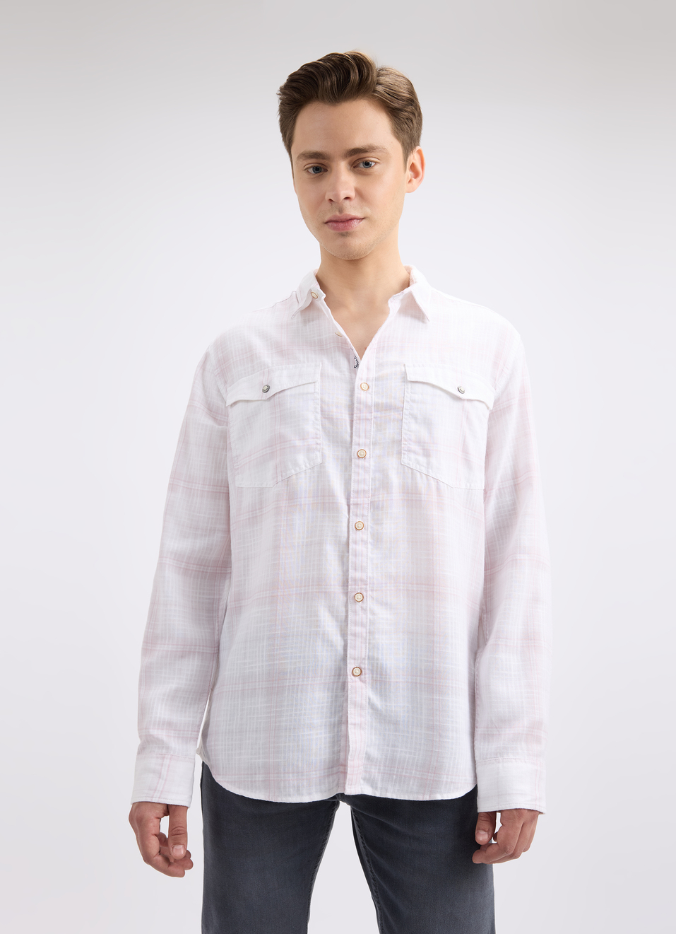Men White Check Full Sleeve Shirt, , large image number 1