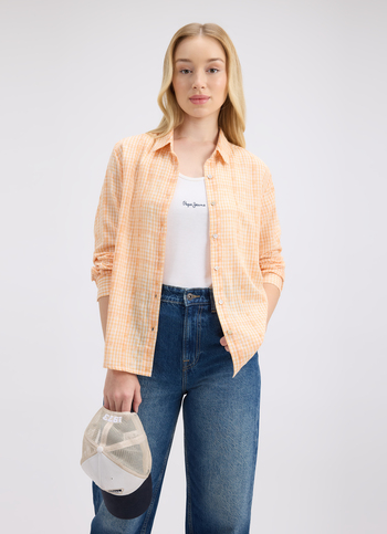 Women Orange Check Full Sleeve Shirt