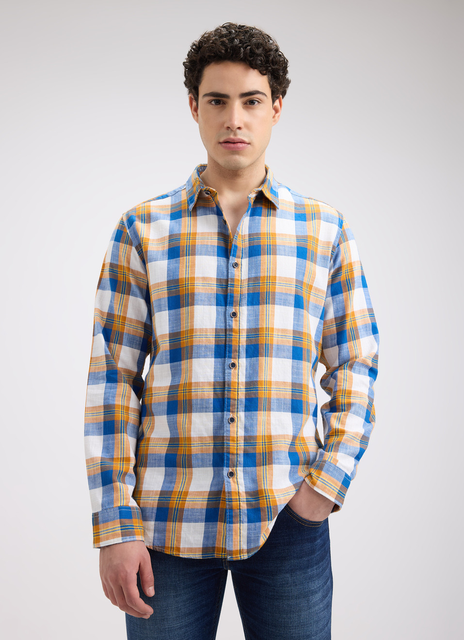 Men Blue Check Full Sleeve Shirt, , large image number 1