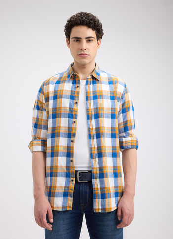 Men Blue Check Full Sleeve Shirt