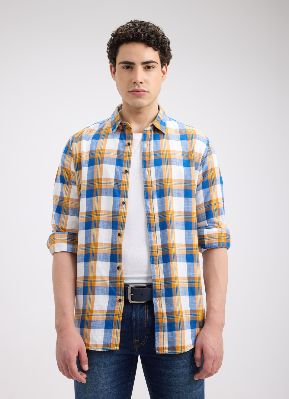 Men Blue Check Full Sleeve Shirt, , large image number 0