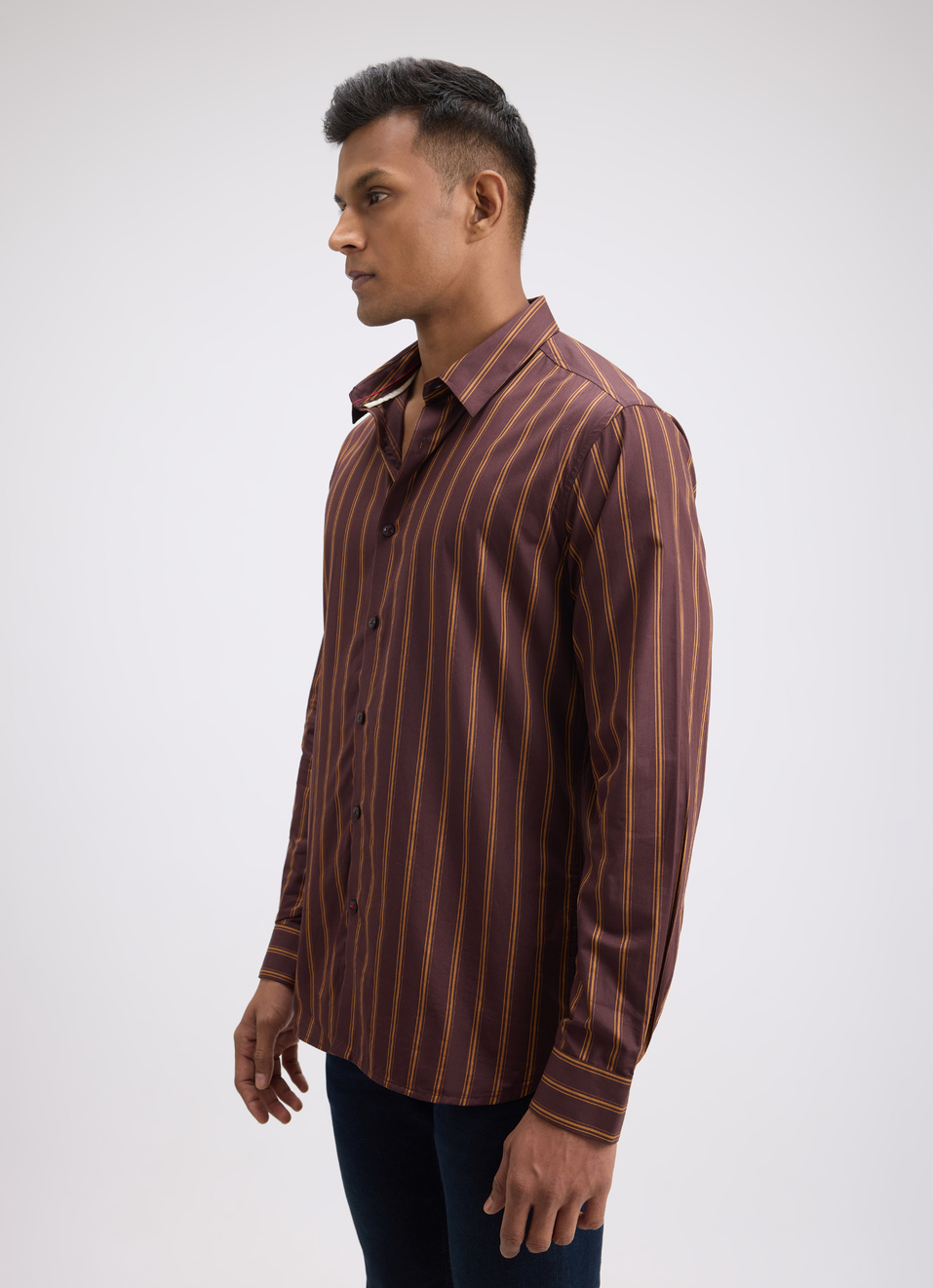 Men Brown Stripe Full Sleeve Shirt, , large image number 3