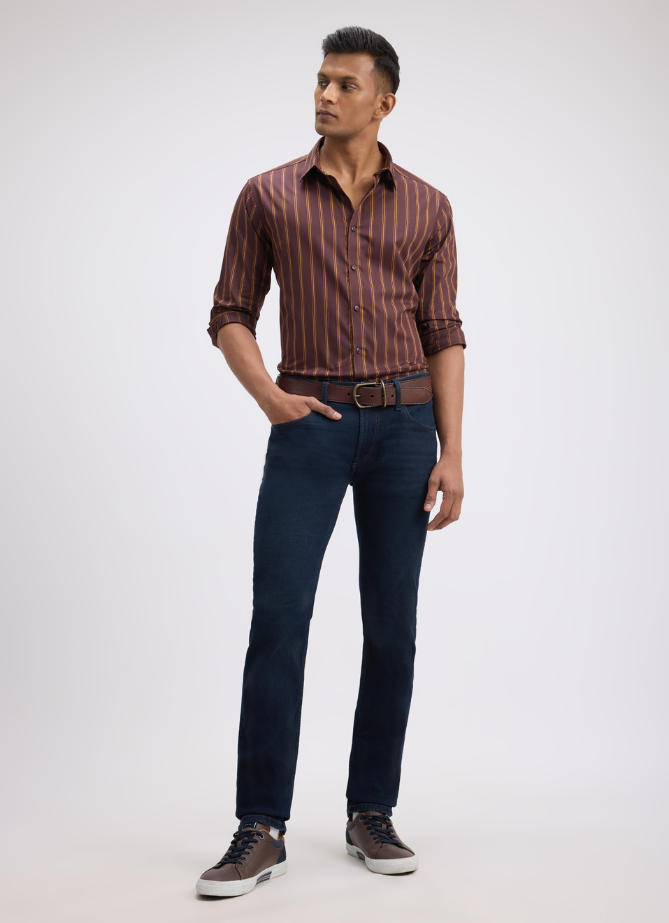 Men Brown Stripe Full Sleeve Shirt, , large image number 5