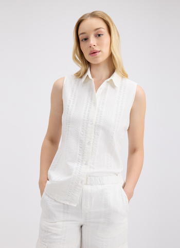 Women White Sleeveless Seersucker Shirt