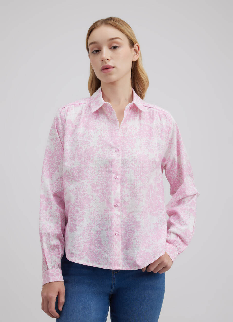 Women Pink Floral Print Full Sleeve Shirt, , large image number 1