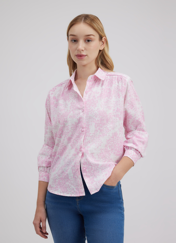 Women Pink Floral Print Full Sleeve Shirt