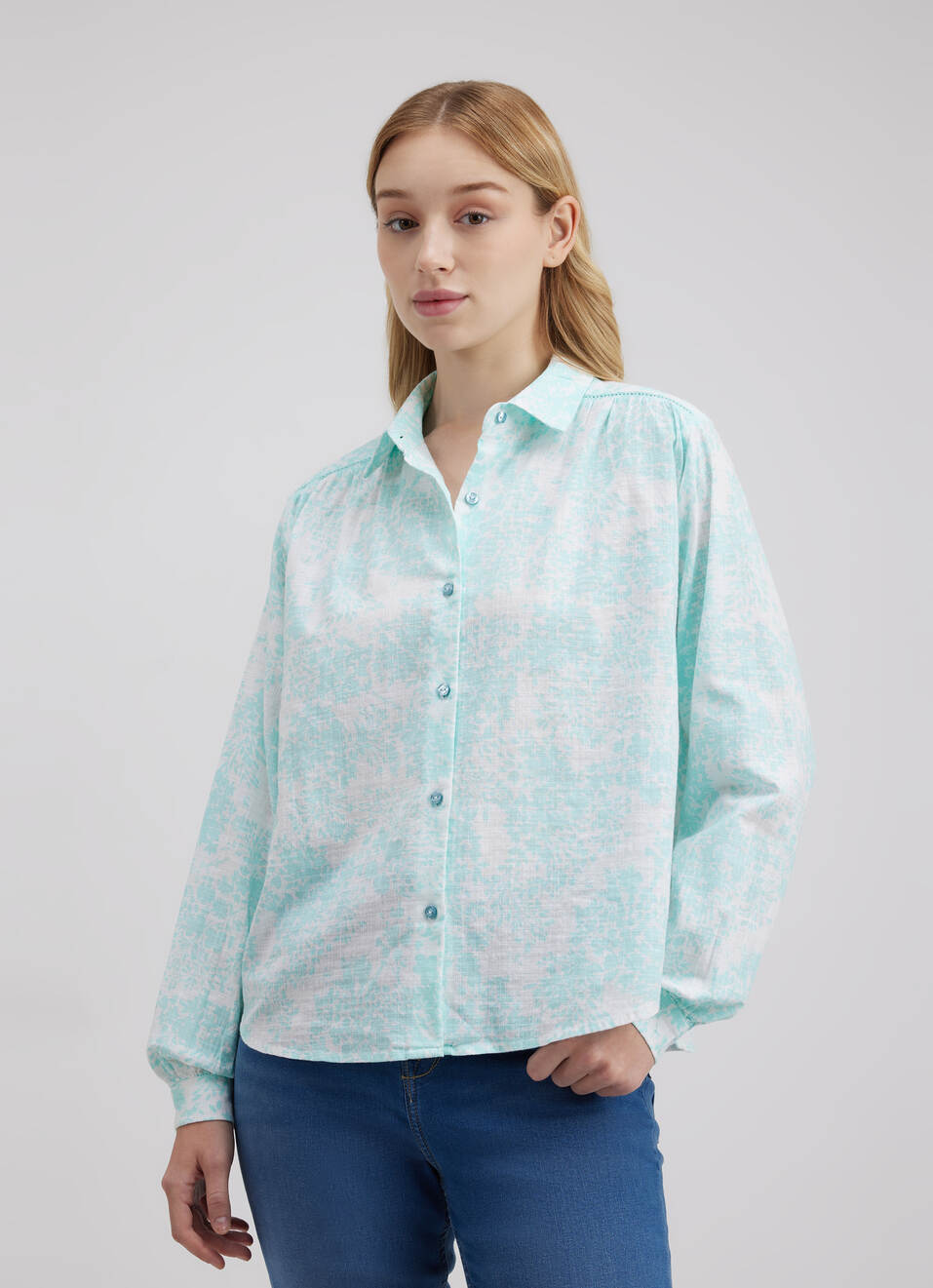 Women Blue Floral Print Full Sleeve Shirt, , large image number 1