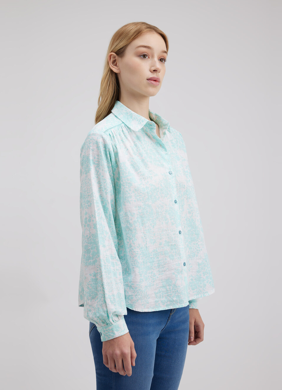 Women Blue Floral Print Full Sleeve Shirt, , large image number 3
