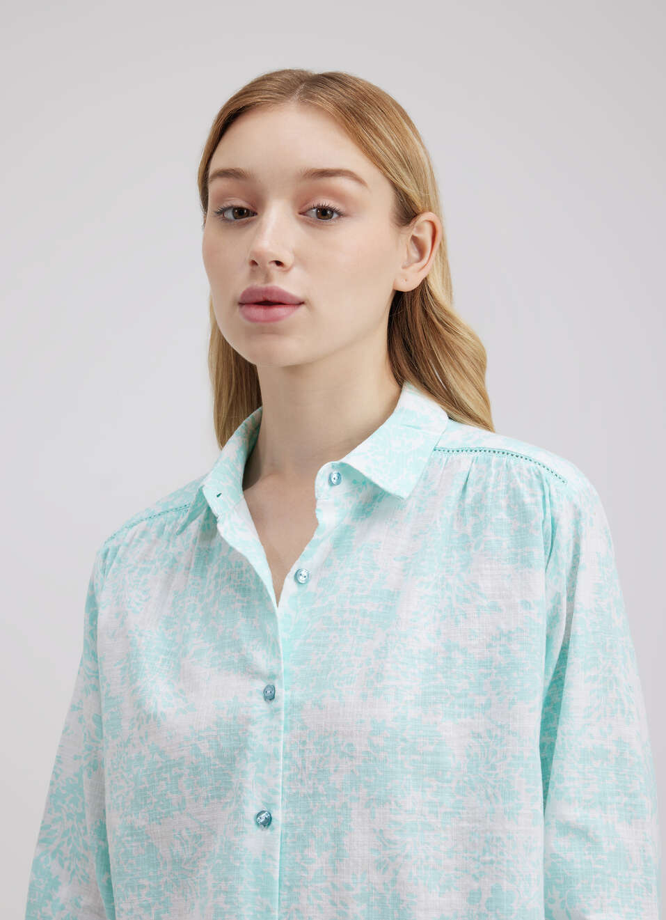 Women Blue Floral Print Full Sleeve Shirt, , large image number 4