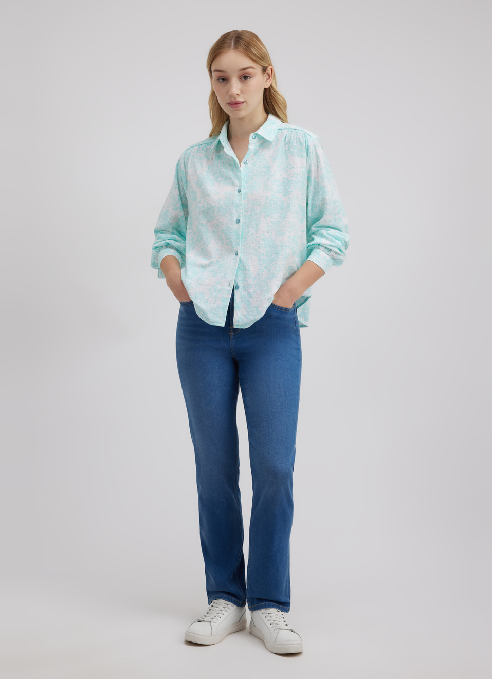 Women Blue Floral Print Full Sleeve Shirt, , large image number 5