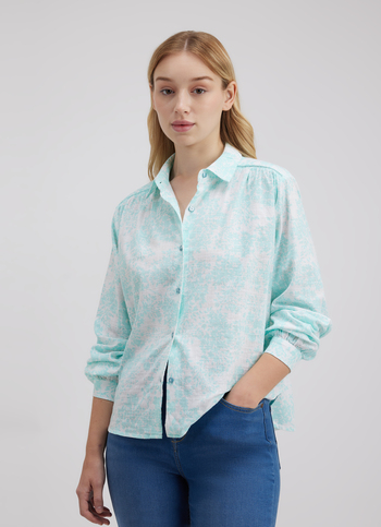 Women Blue Floral Print Full Sleeve Shirt