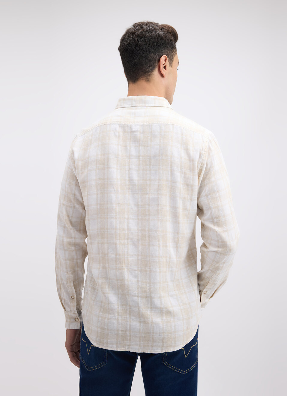 Men Beige Check Full Sleeve Shirt, , large image number 2