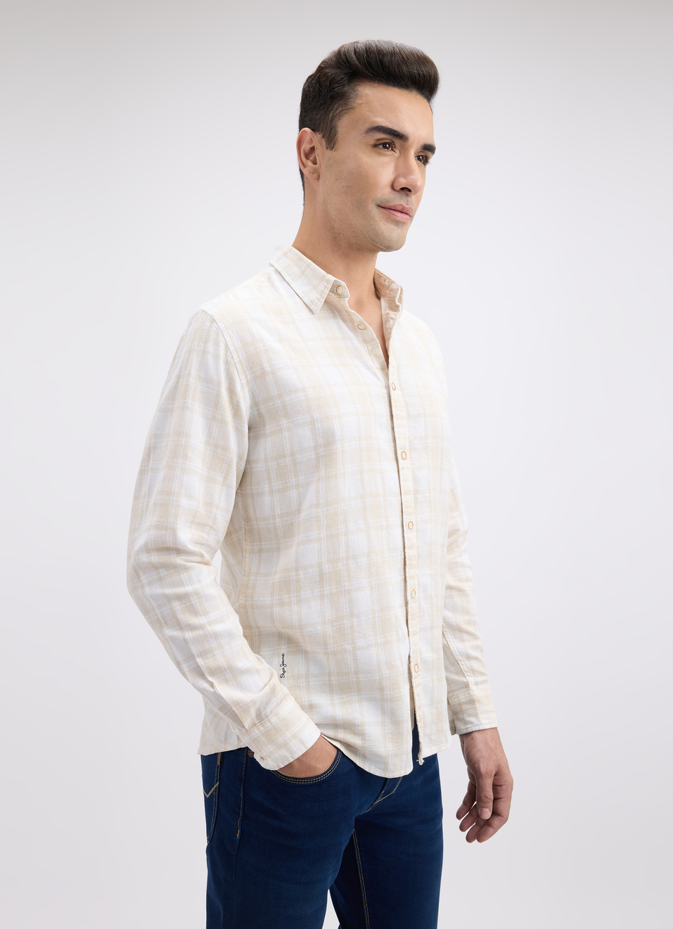 Men Beige Check Full Sleeve Shirt, , large image number 3