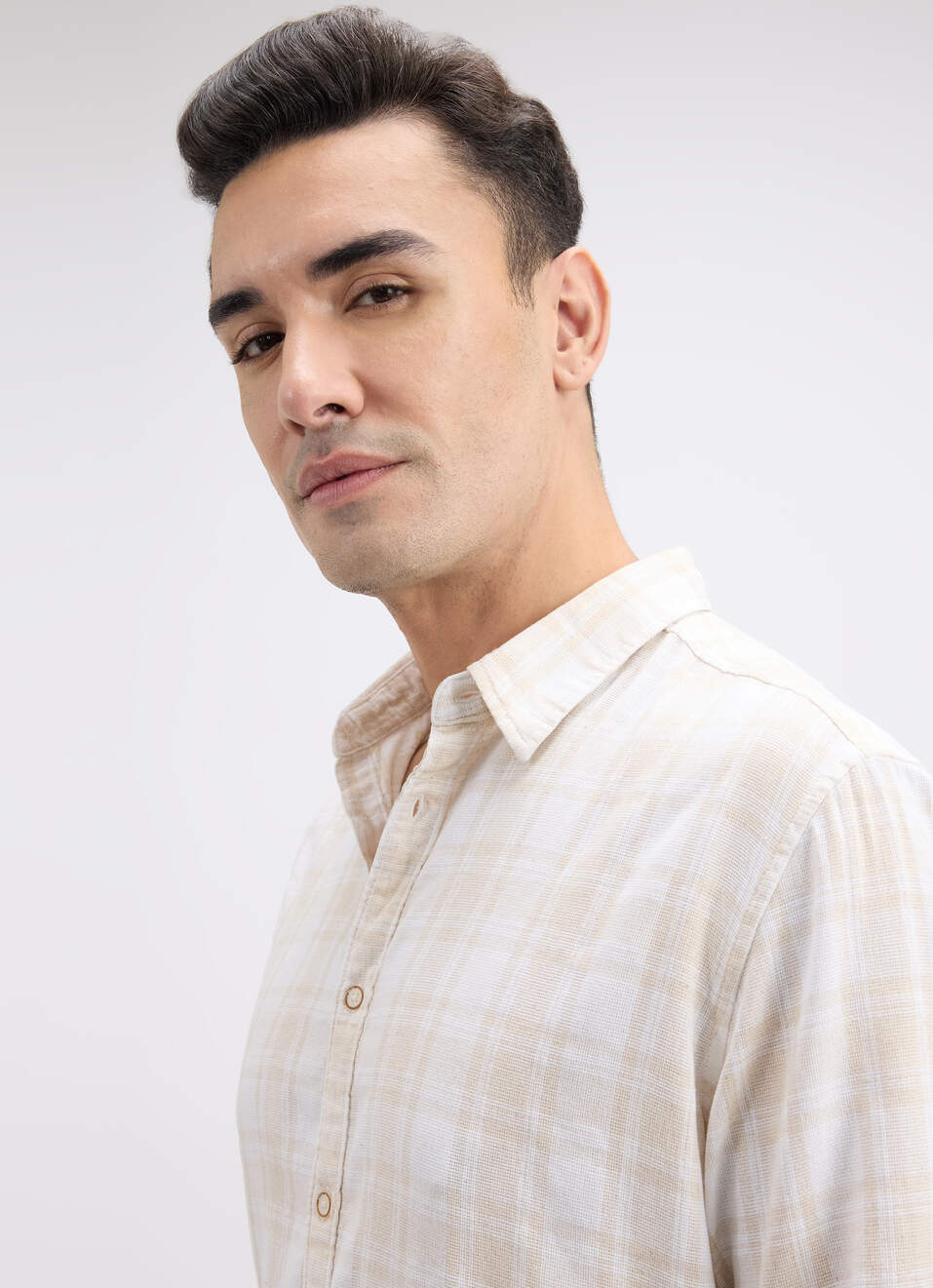 Men Beige Check Full Sleeve Shirt, , large image number 4