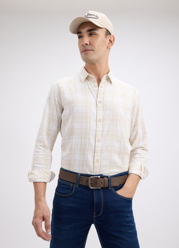 Men Beige Check Full Sleeve Shirt
