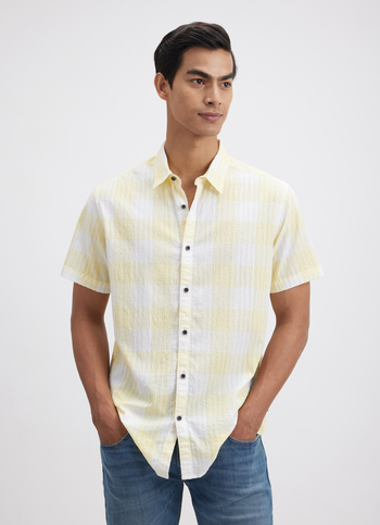 Men Yellow Check Short Sleeve Shirt