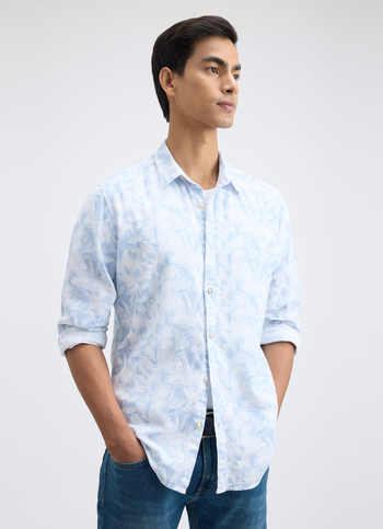 Men Blue Floral Print Full Sleeve Shirt