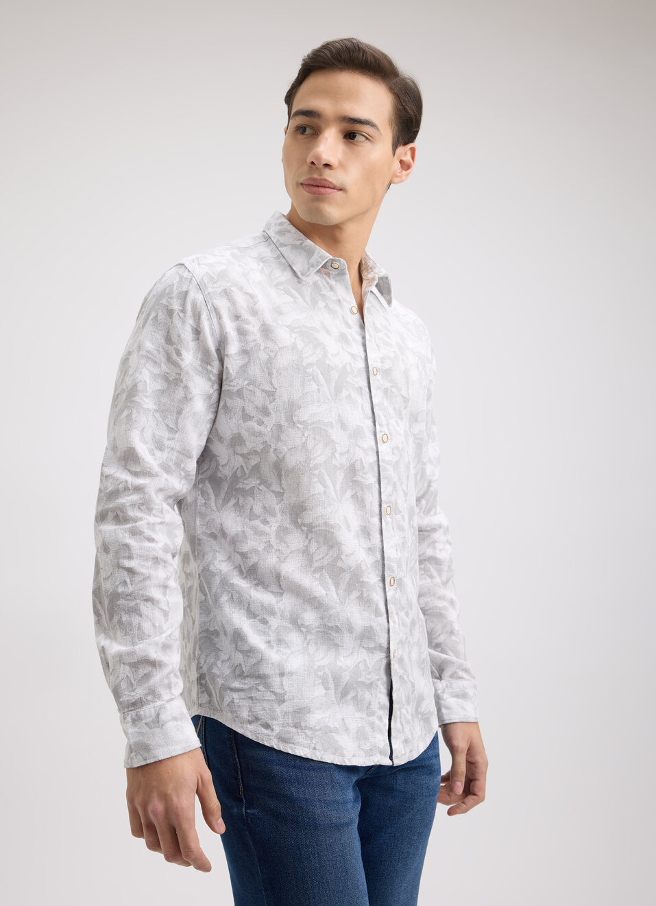 Men Grey Floral Print Full Sleeve Shirt, , large image number 3