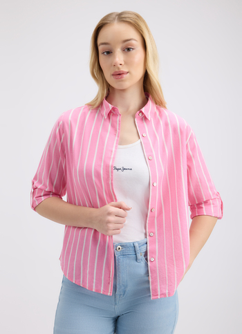 Women Fuchsia Vertical Stripe Full Sleeve Shirt
