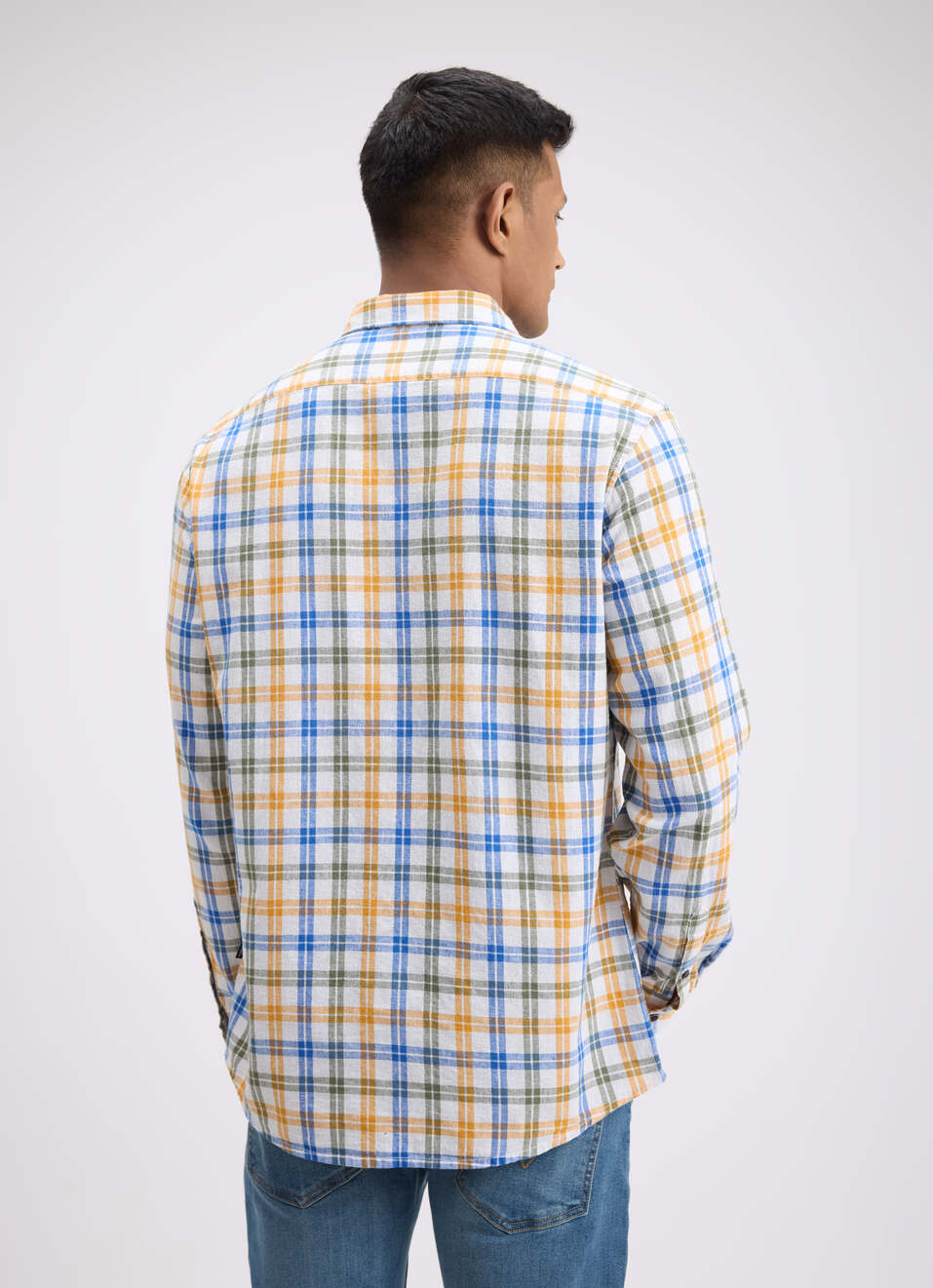 Men Orange Check Full Sleeve Shirt, , large image number 1