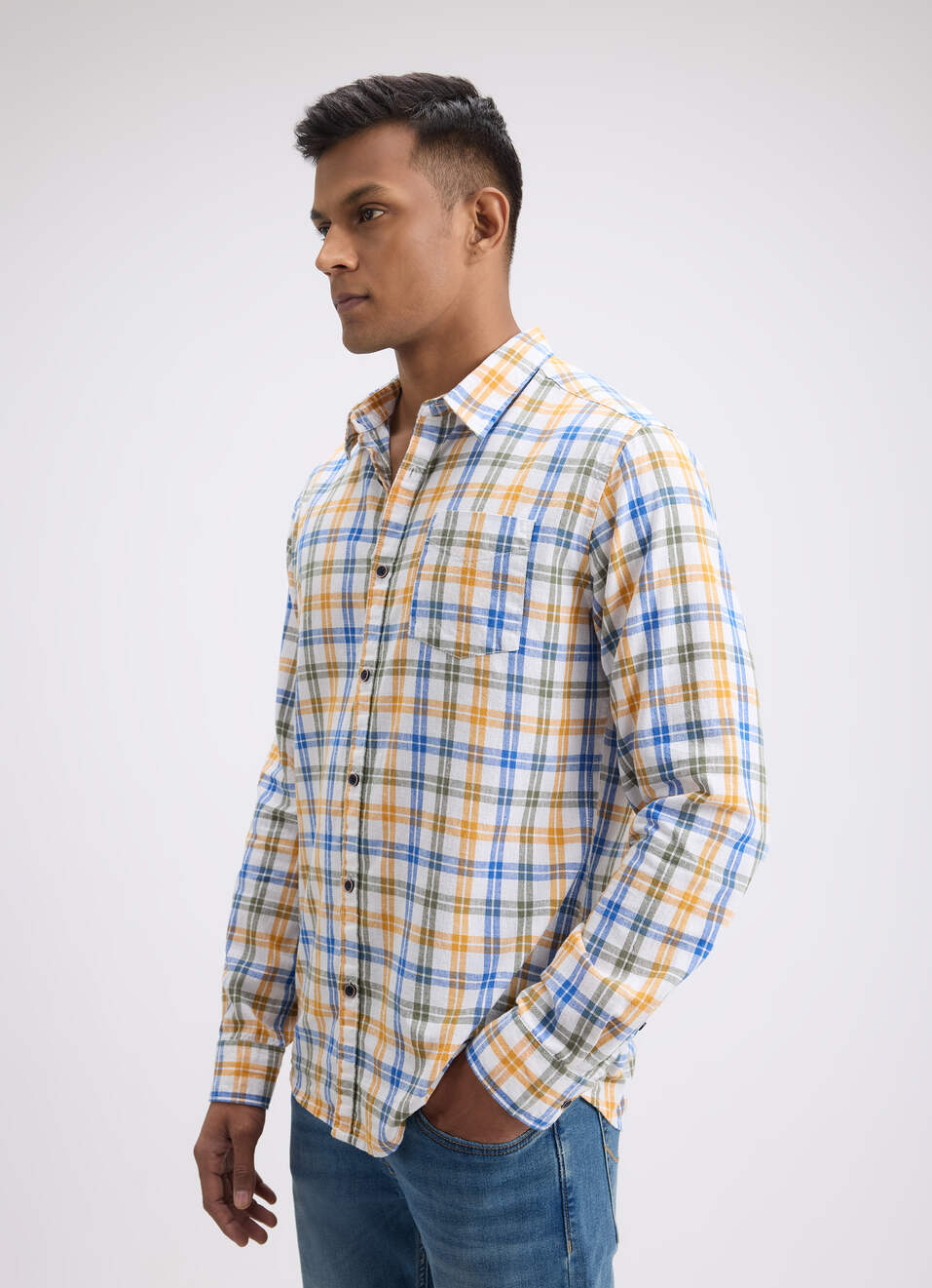 Men Orange Check Full Sleeve Shirt, , large image number 2