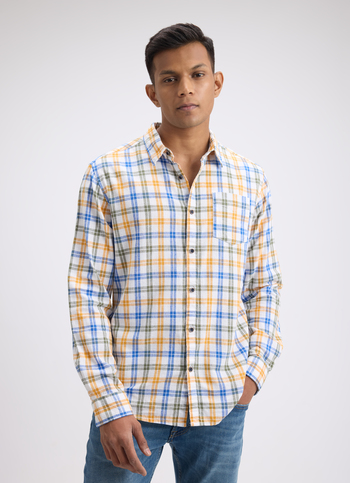 Men Orange Check Full Sleeve Shirt