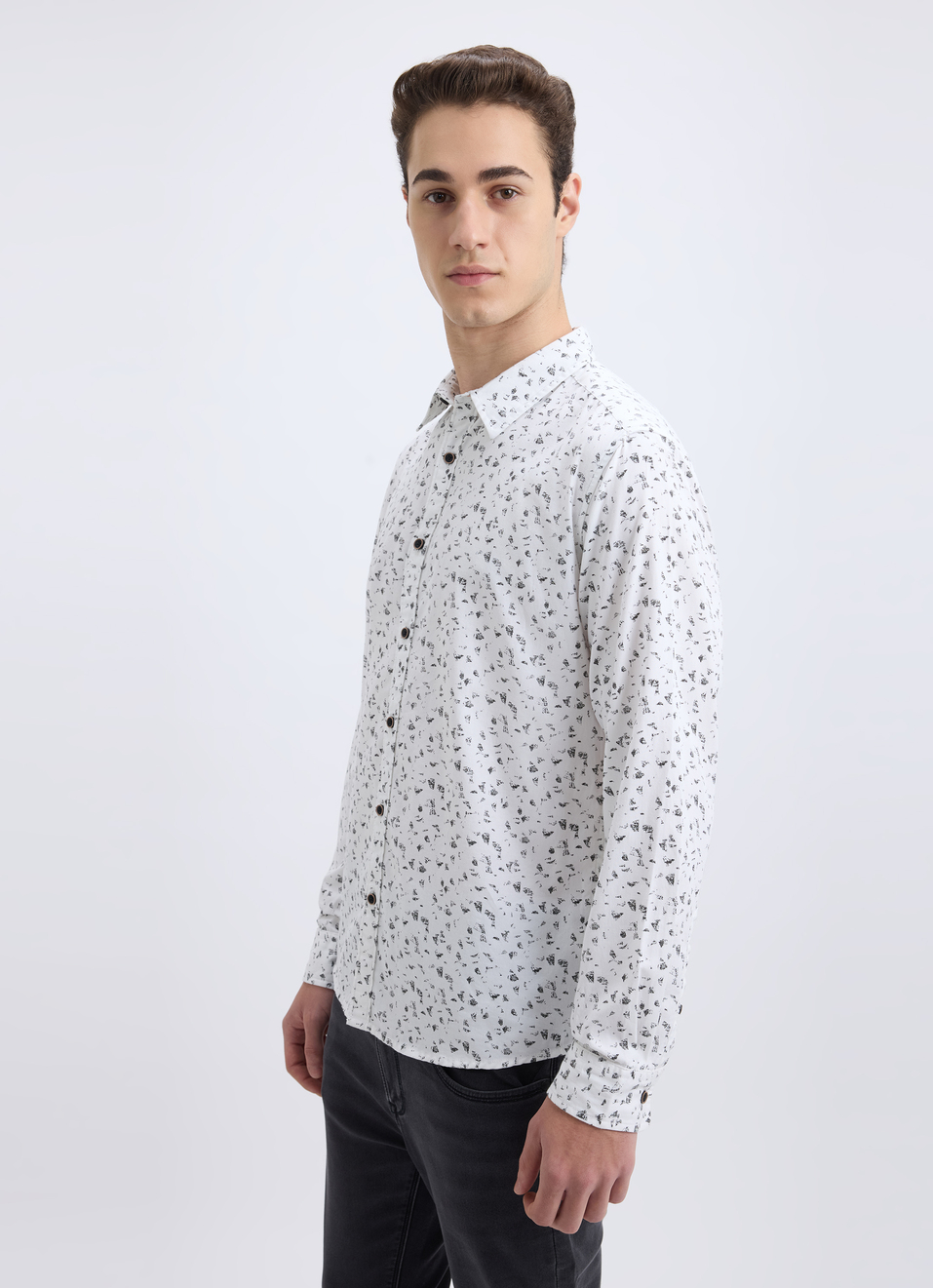 Men White All Over Minimal Print Full Sleeve Shirt, , large image number 3