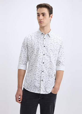 Men White All Over Minimal Print Full Sleeve Shirt