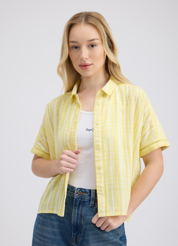 Women Yellow Check Short Sleeve Shirt