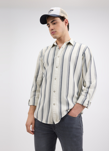 Men Off White Stripe Full Sleeve Shirt